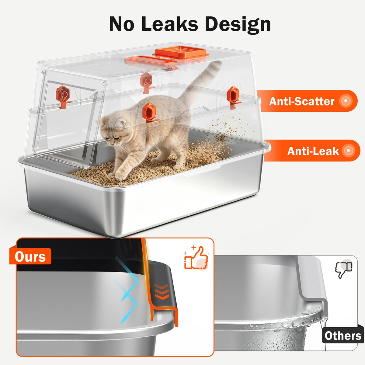 XL Enclosed Stainless Steel Cat Litter Box with Lid I759662