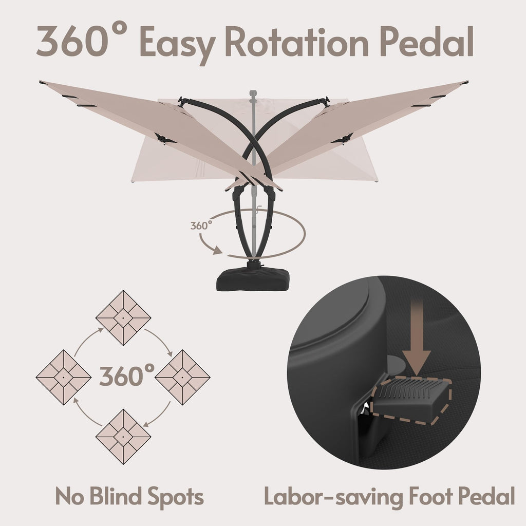 11x11ft Solar Powered Led Cantilever Umbrella with Base A82129