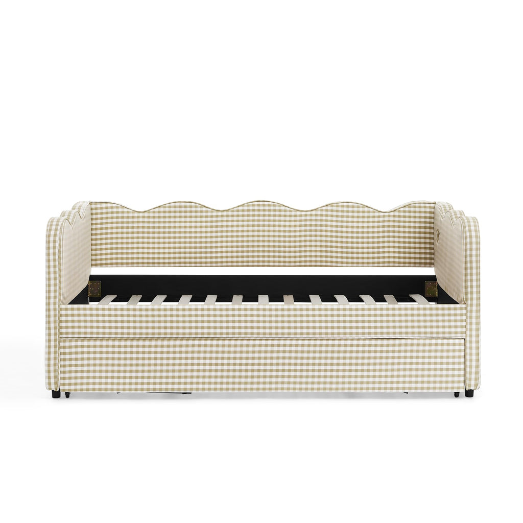 Twin Size Gingham Daybed with Trundle and USB Ports J85719