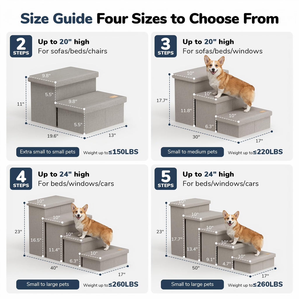 Light Grey Dog Stairs with Storage M842