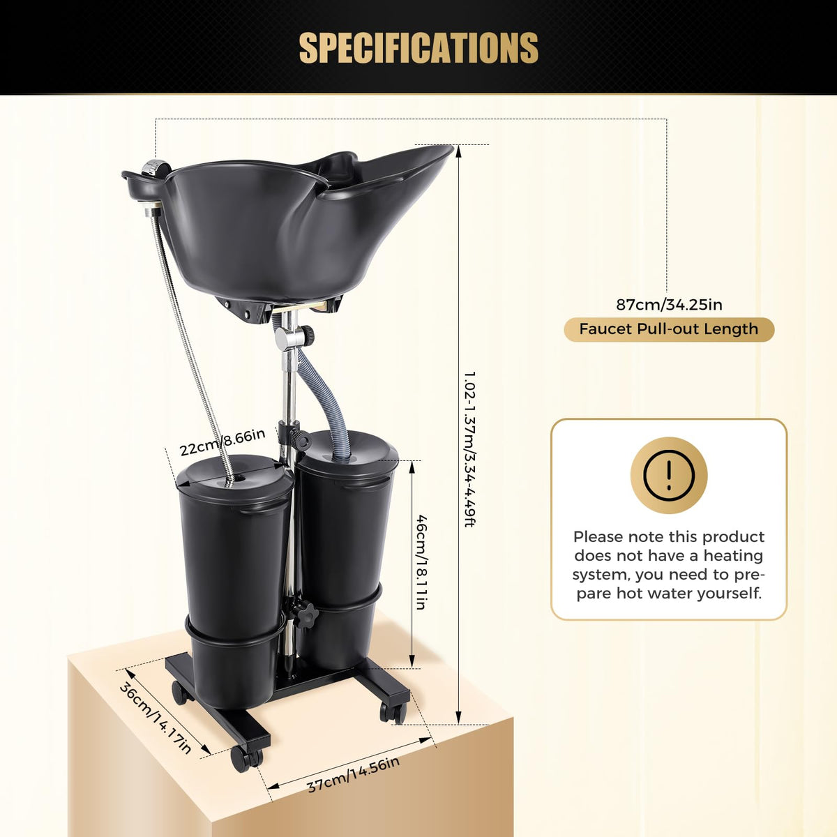 Electric Portable Height Adjustable Shampoo Bowl with Dual 10L Buckets M942862