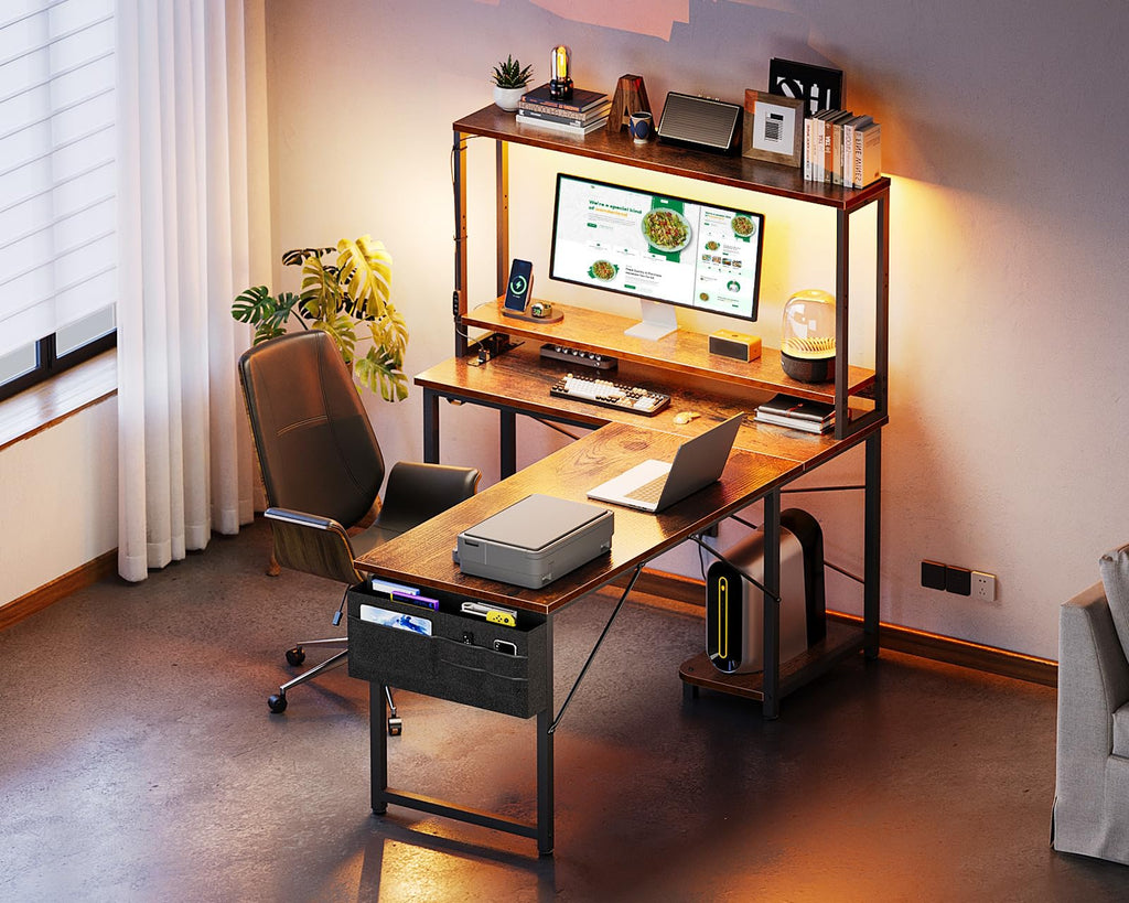 53" L Shaped Gaming Desk with Shelves M529258