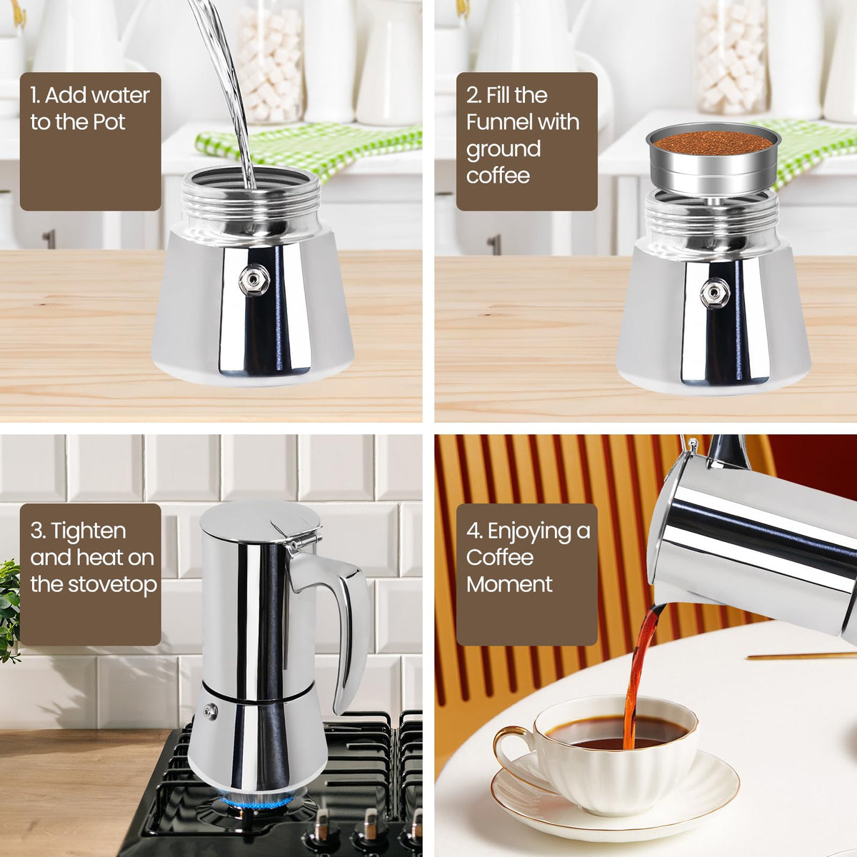12 Cup 304 Stainless Steel Moka Pot B638