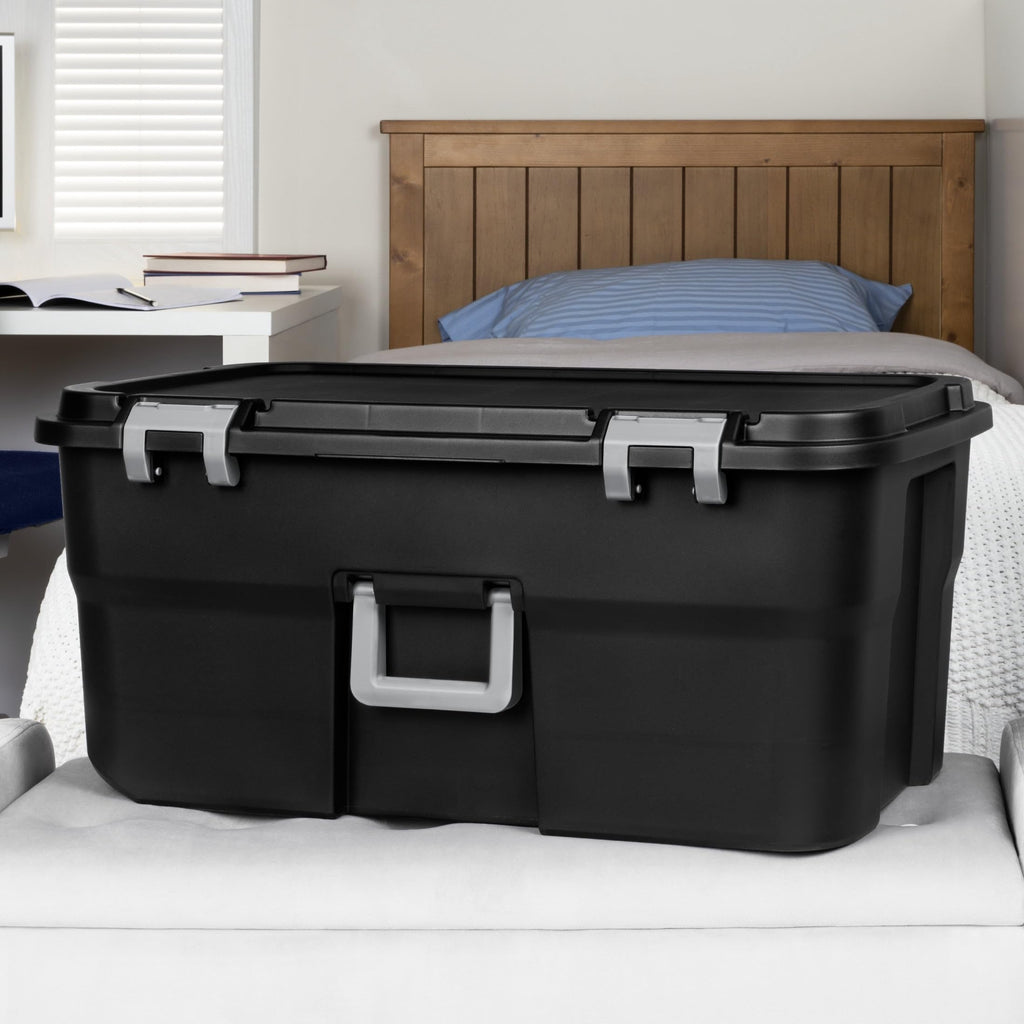 Black 22 Gallon Wheeled Plastic Storage Trunk R695