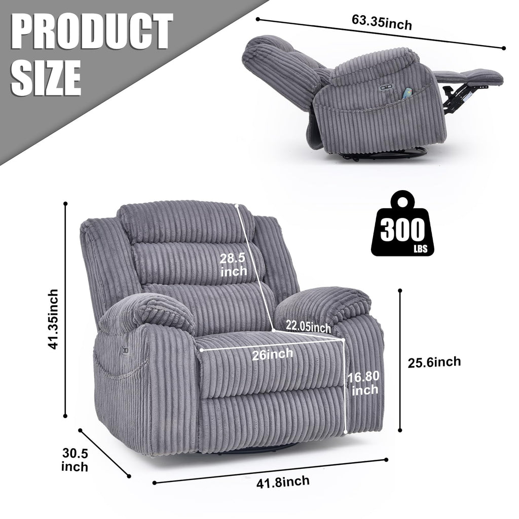 Power Swivel Rocker Recliner Chair with Vibration & Heat G98904
