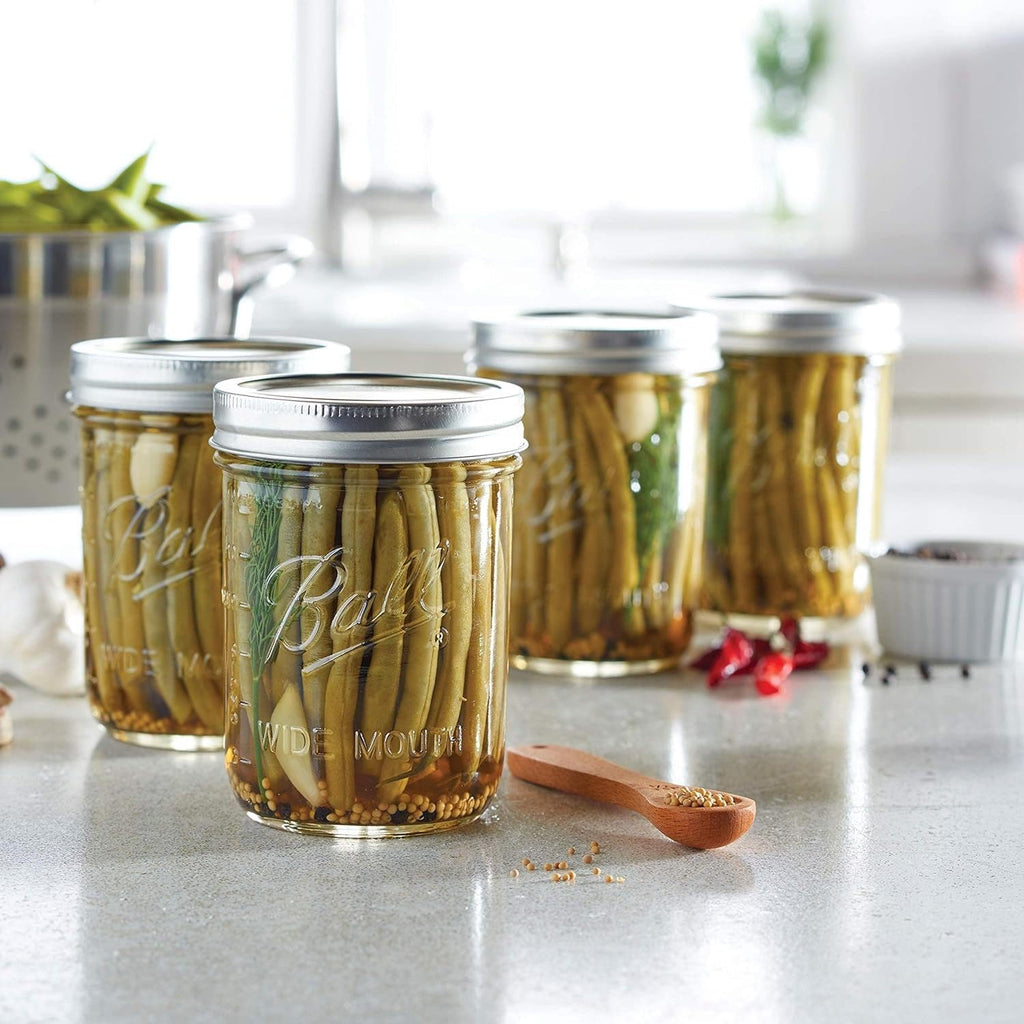 Wide Mouth Glass Mason Jars with Lids and Bands, 12 Pint Size 16 Ounce Q2199