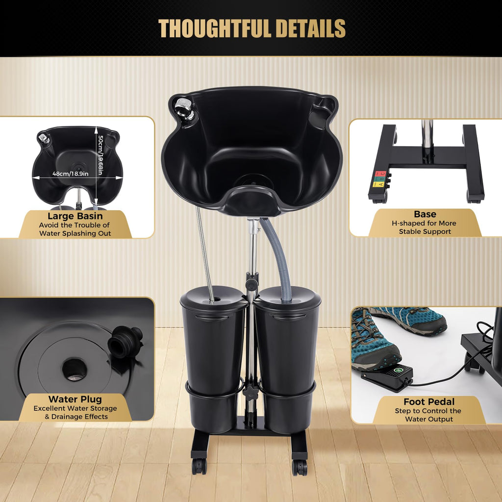 Electric Portable Height Adjustable Shampoo Bowl with Dual 10L Buckets M942862