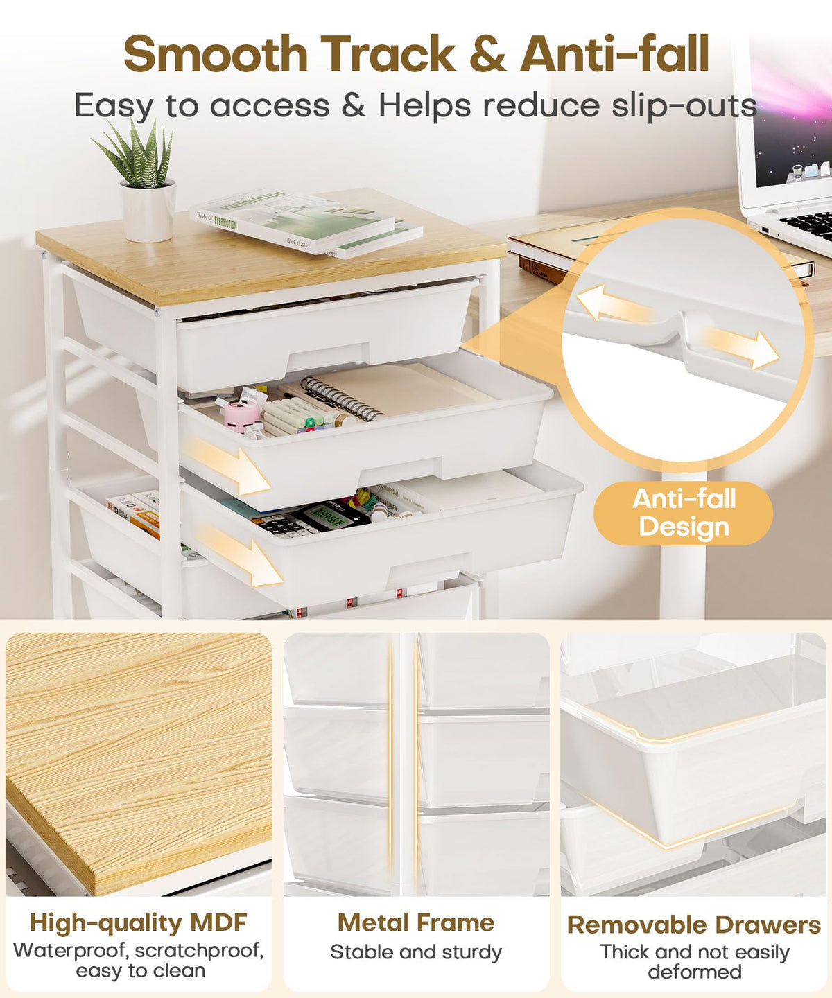 Rolling Storage Drawer Cart 8 Drawer Lockable Wheels S345