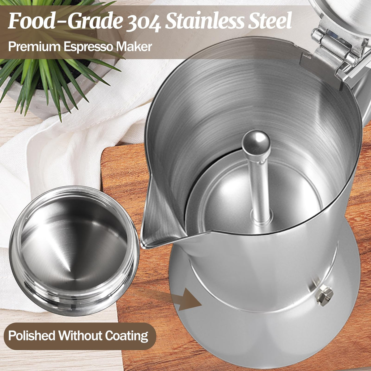 12 Cup 304 Stainless Steel Moka Pot B638