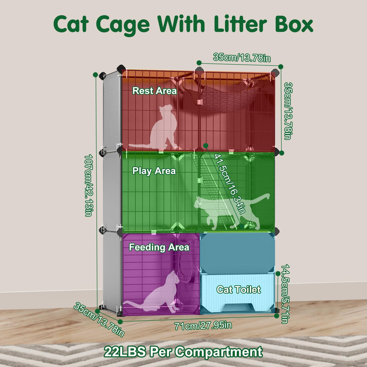 3-Tier Cat Cage with Litter Box H203411