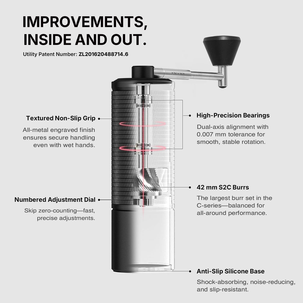 Manual Coffee Grinder with Conical Burr, Portable Hand Coffee Mill - Black Q207