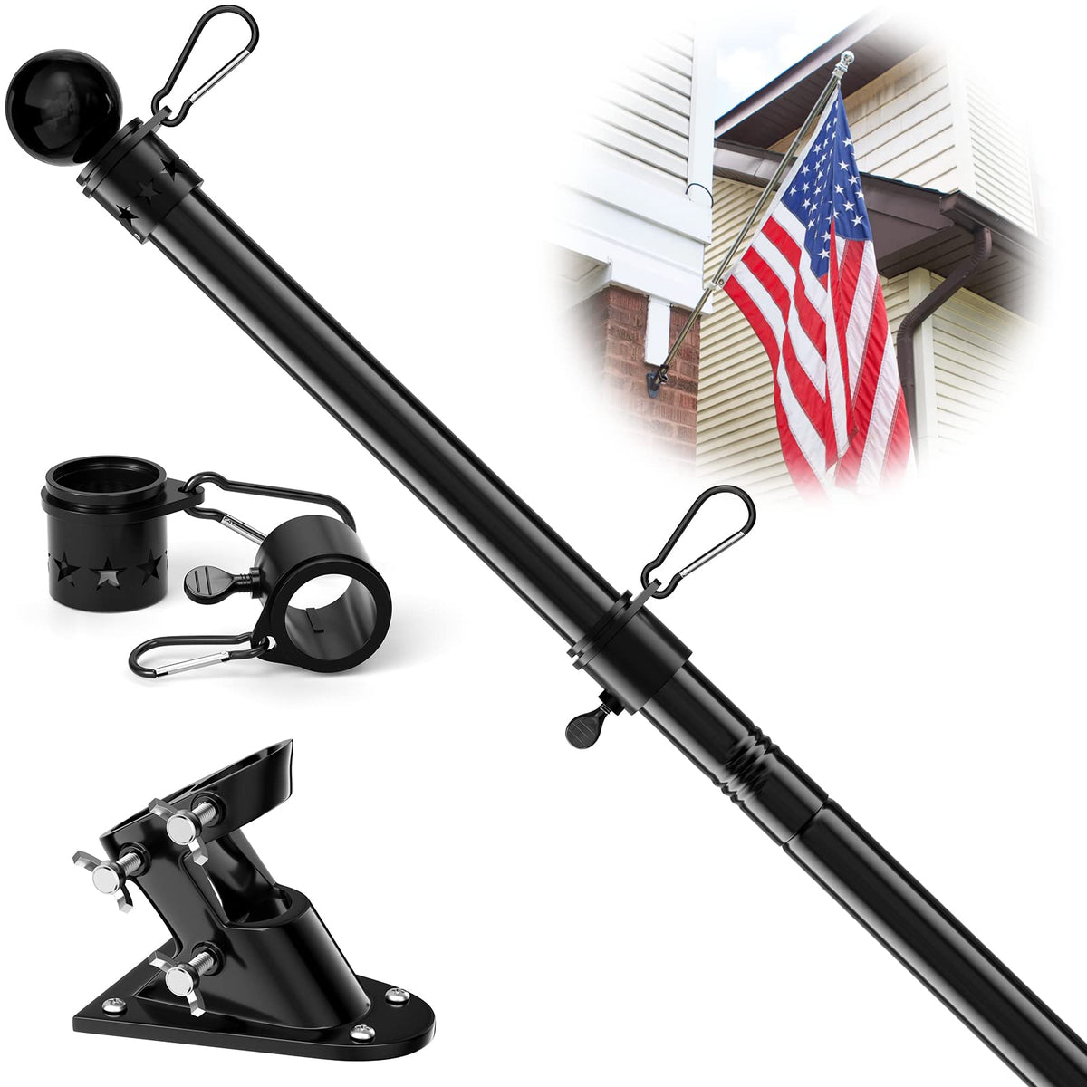 5ft Heavy Duty Black Flag Pole Kit with Holder P914