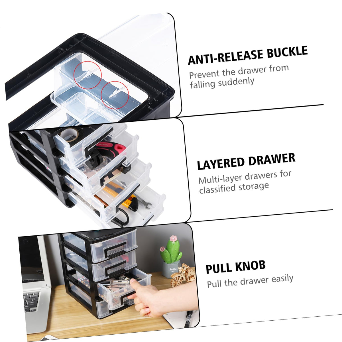 Black Transparent 4-Layer Plastic Drawer Storage Cabinet V61604