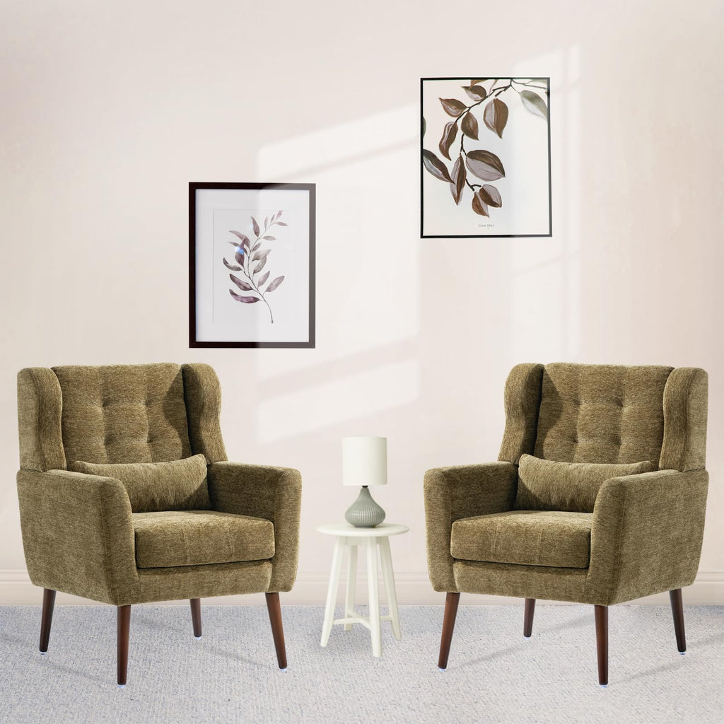 Olive Green Chenille Upholstered Accent Chairs Set of 2 U646944