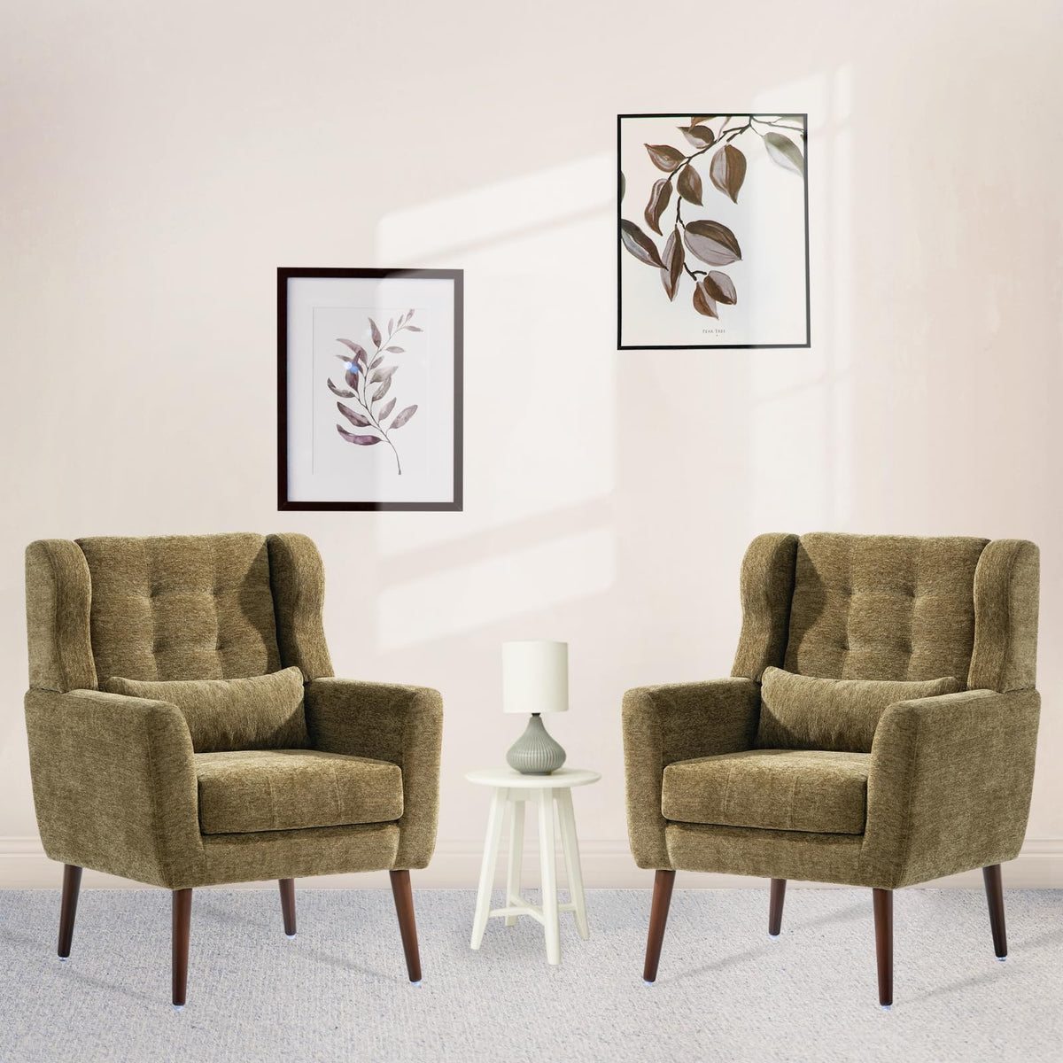 Olive Green Chenille Upholstered Accent Chairs Set of 2 U646944