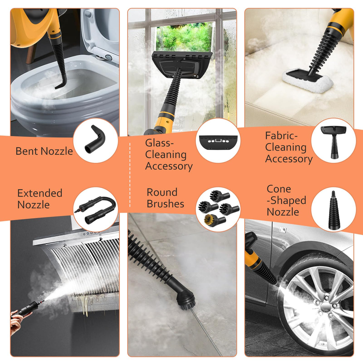 Pressurized Handheld Multi-Surface Natural Steam Cleaner with 12 pcs Accessories F449