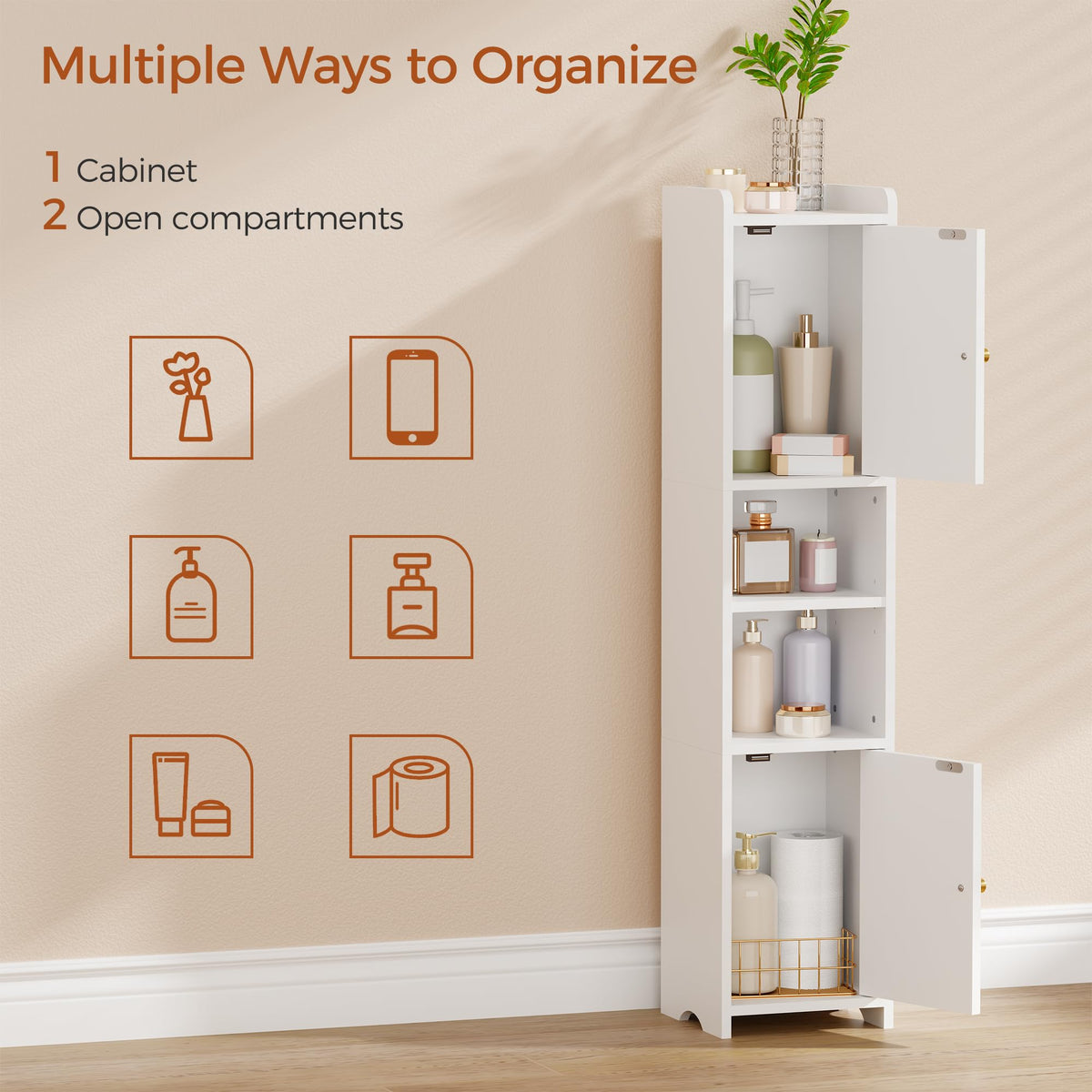 Slim Bathroom Storage Cabinet with 2 Doors and Adjustable Shelf Z989056