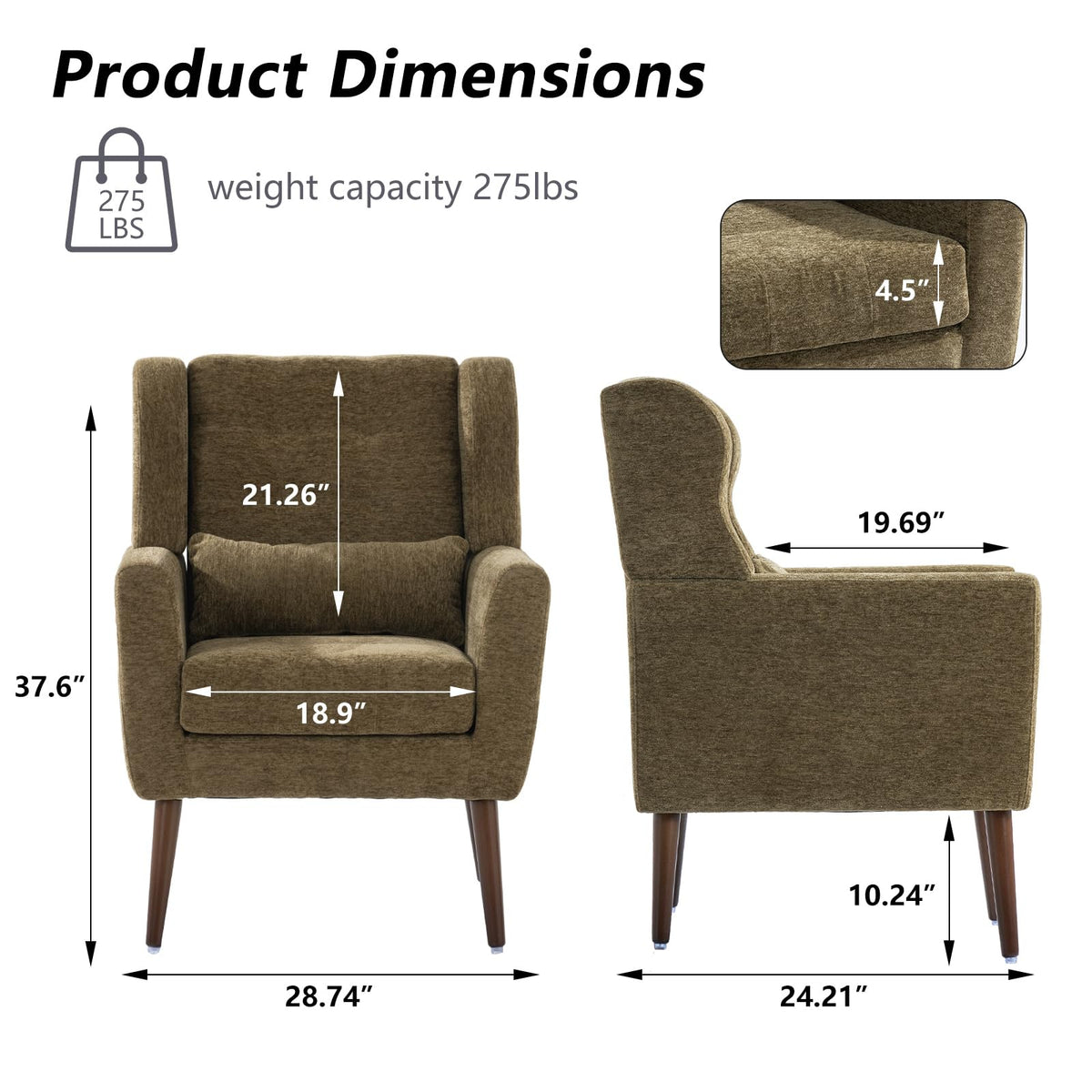 Olive Green Chenille Upholstered Accent Chairs Set of 2 U646944