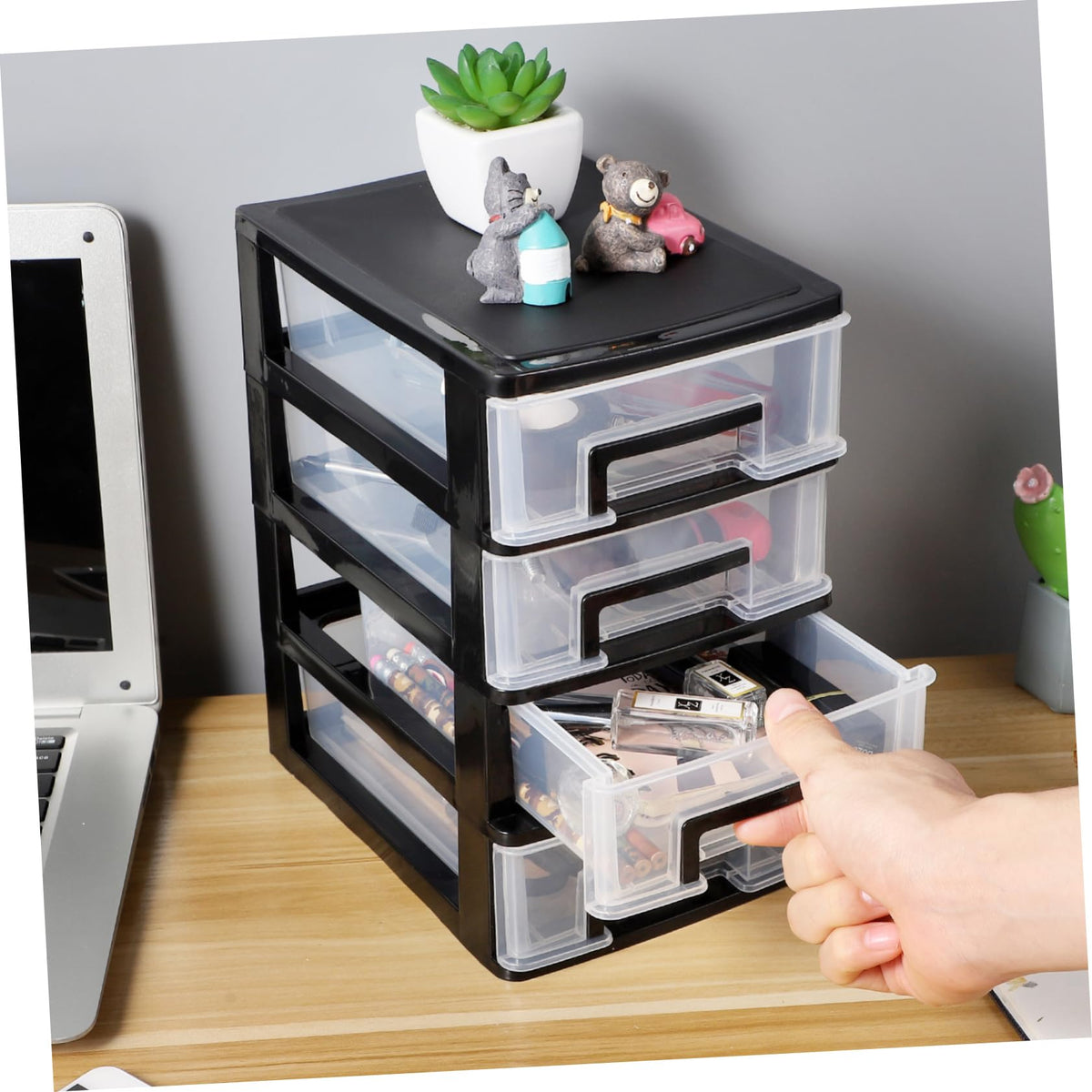 Black Transparent 4-Layer Plastic Drawer Storage Cabinet V61604