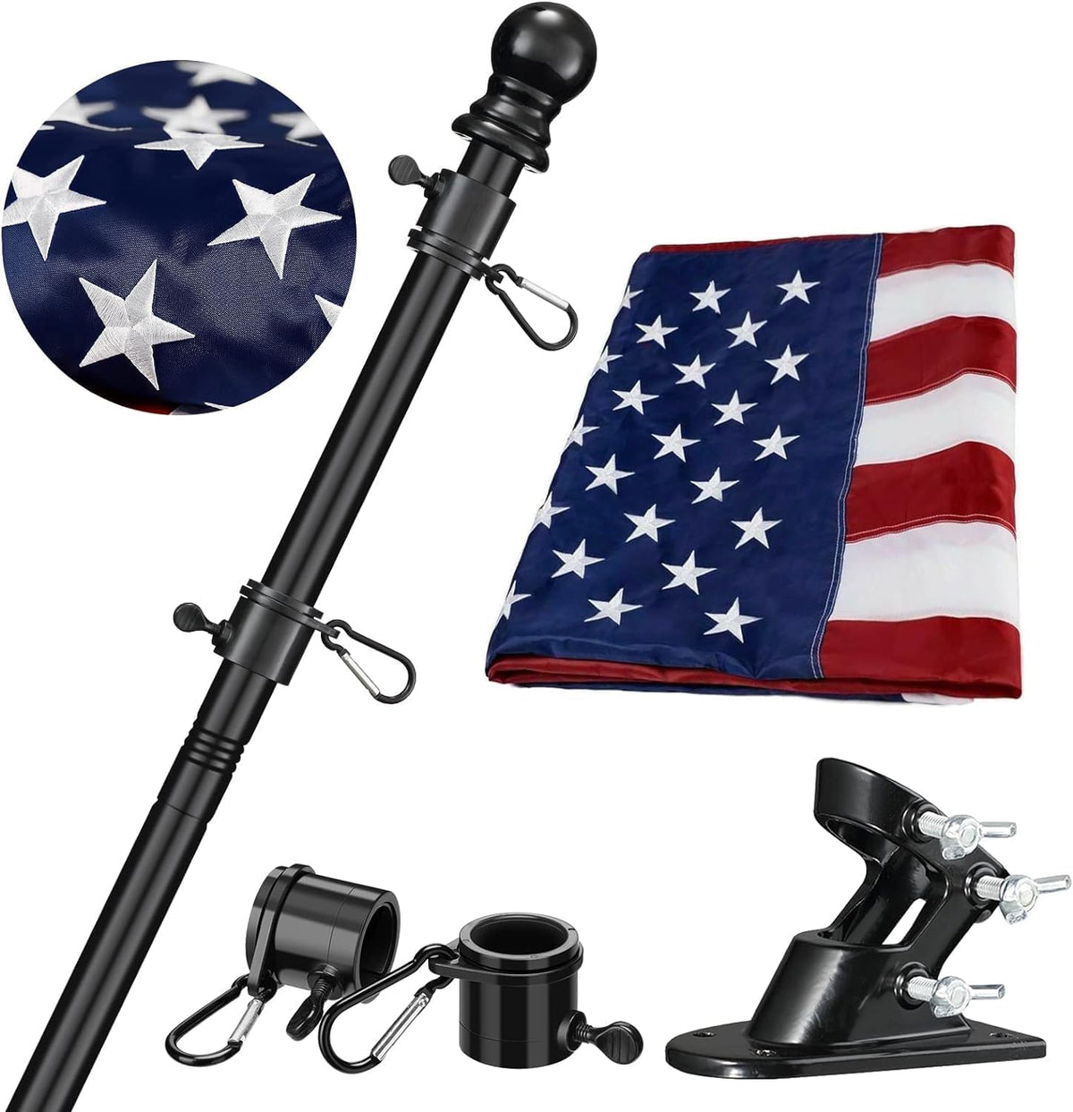 3x5 Embroidered American Flag with 5ft Flag Pole S68066