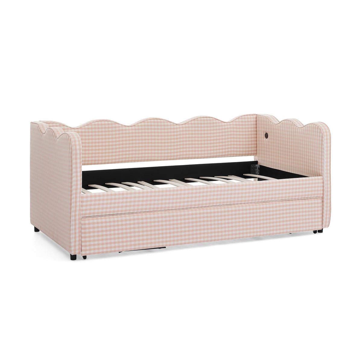 Pink Twin Size Upholstery Daybed with Trundle and USB D314
