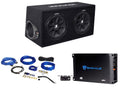 Dual 12" Subwoofers in Vented Sub Box Enclosure with Mono Car Amp and Amp Installation Kit B1526