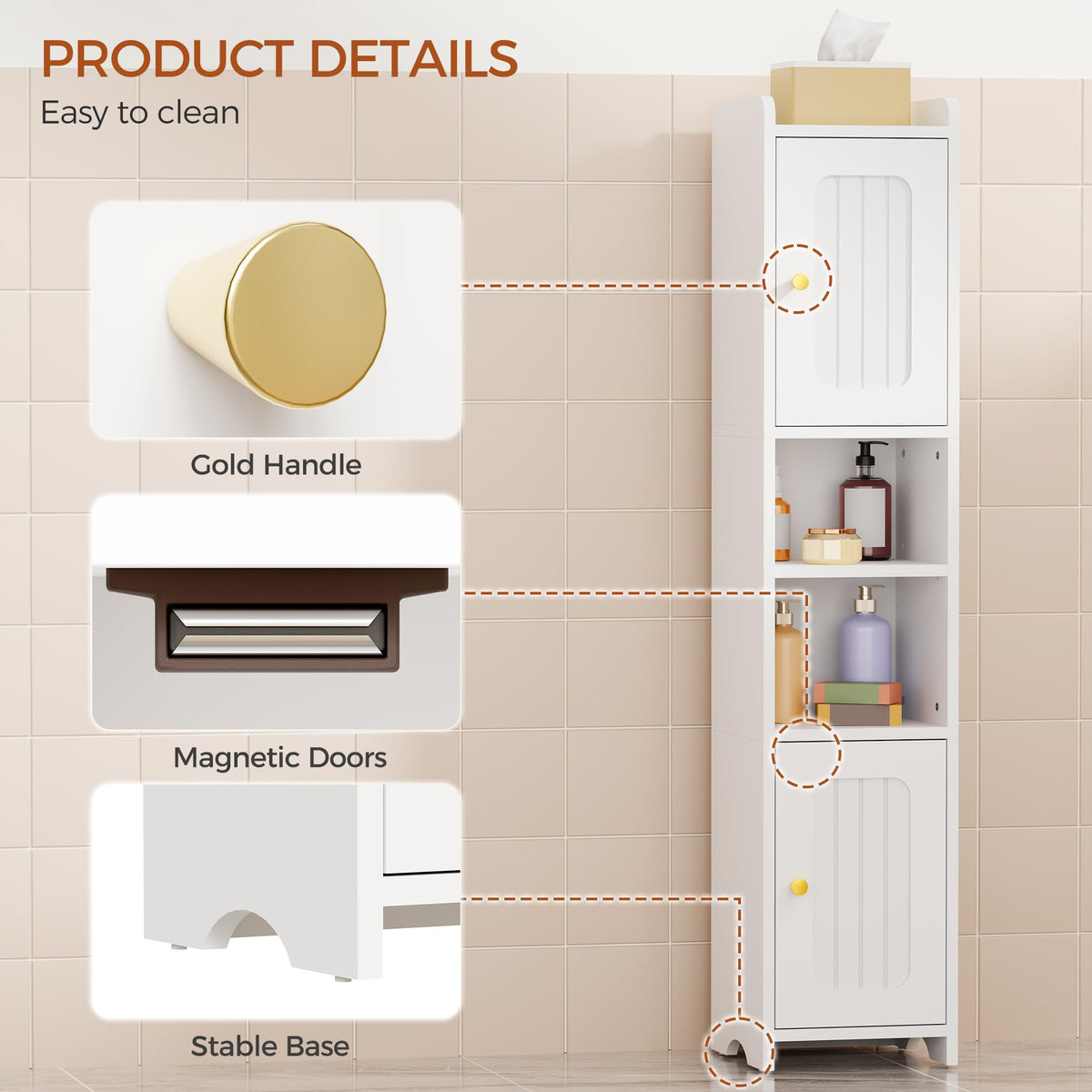 Slim Bathroom Storage Cabinet with 2 Doors and Adjustable Shelf Z989056