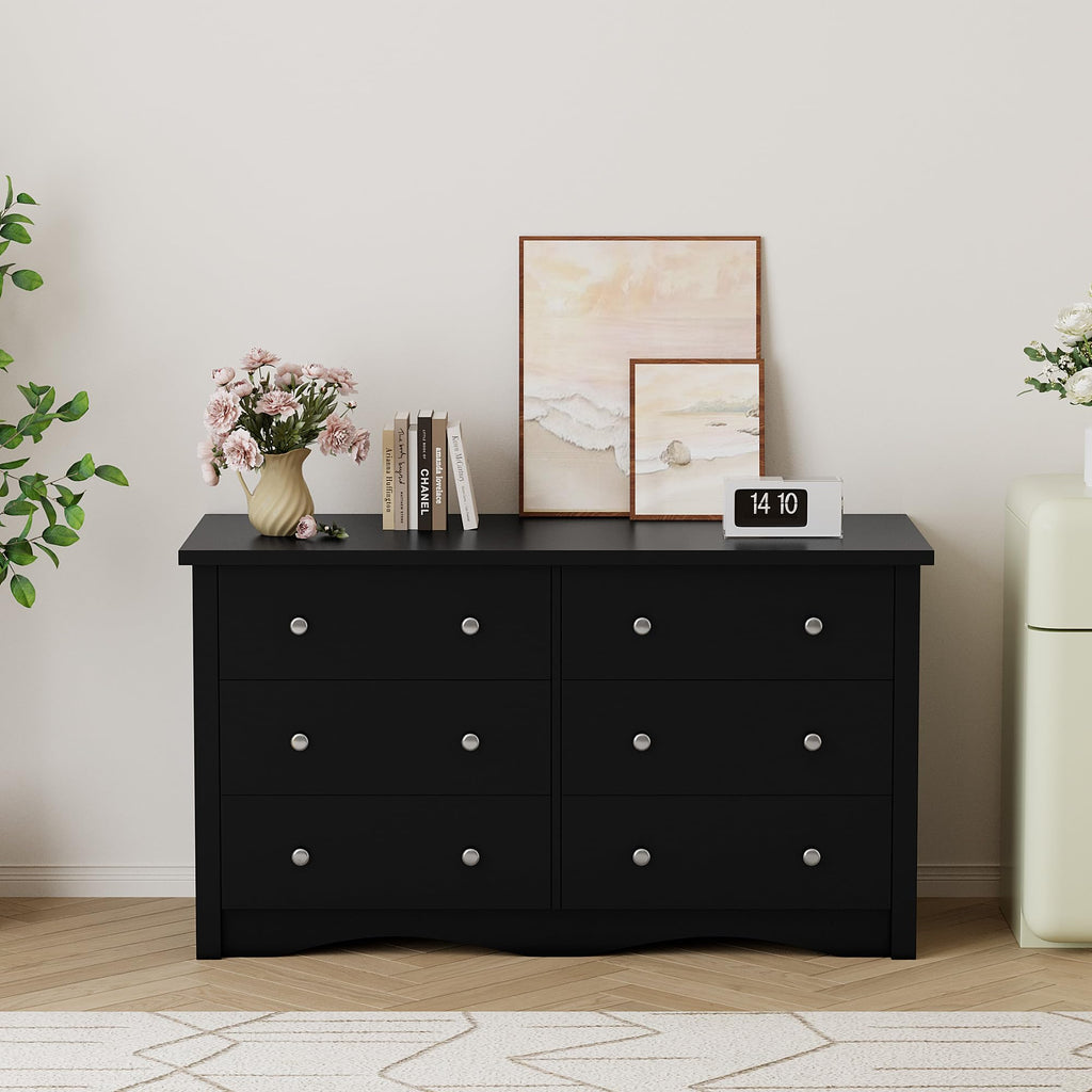 Black 6 Drawer Wood Dresser P58473