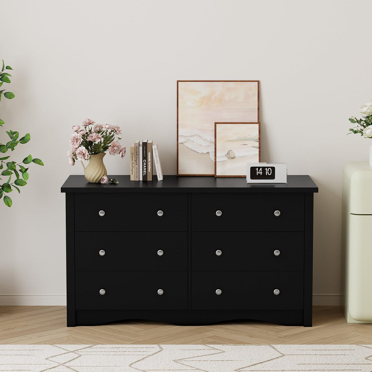 Black 6 Drawer Wood Dresser P58473