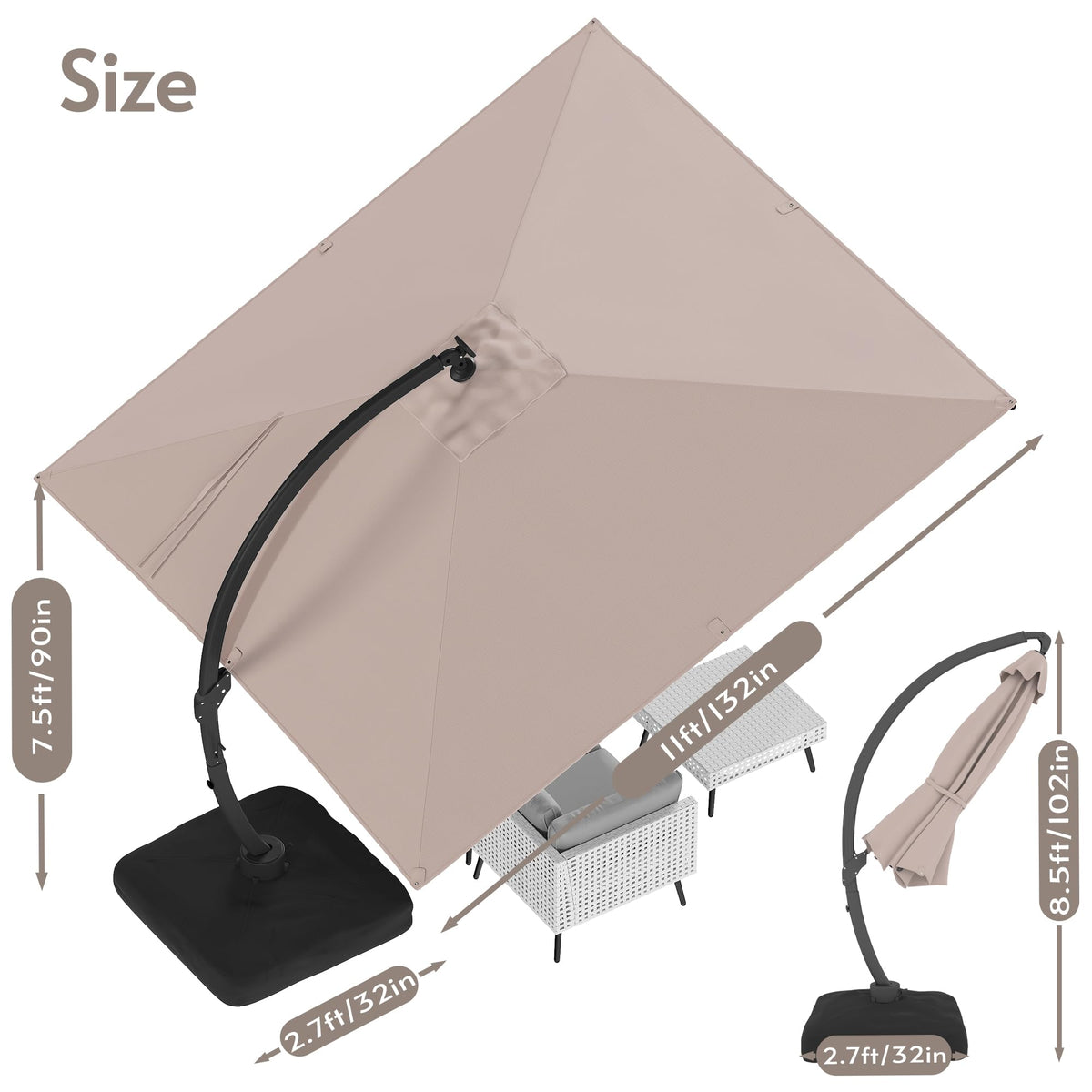 11x11ft Solar Powered Led Cantilever Umbrella with Base A82129