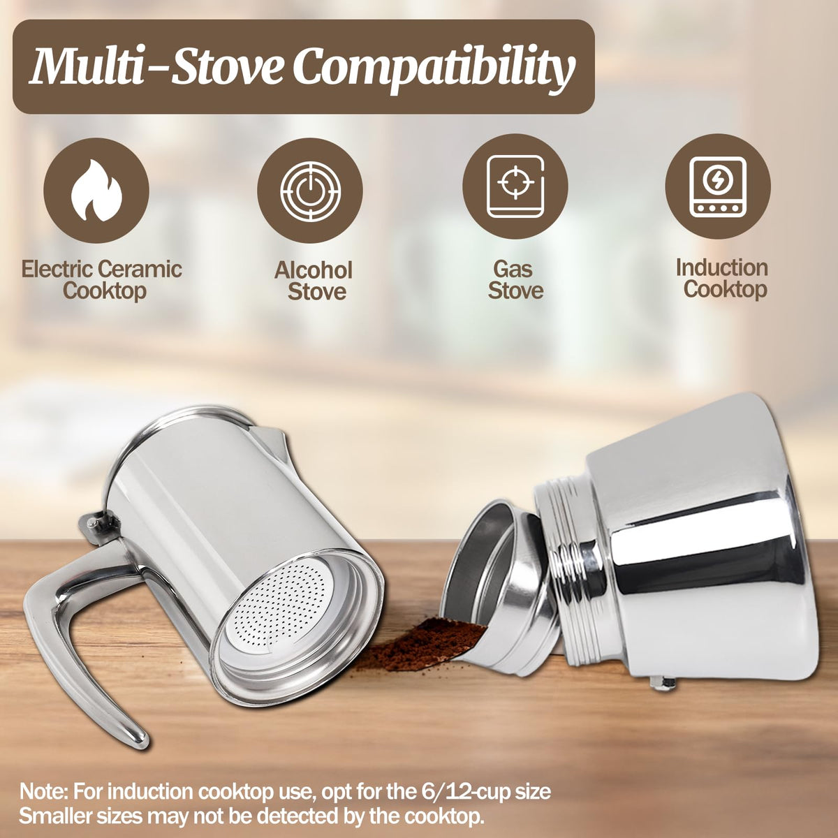 12 Cup 304 Stainless Steel Moka Pot B638