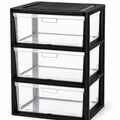 Black 3 Drawer Plastic Storage Tower with Clear Bins A956