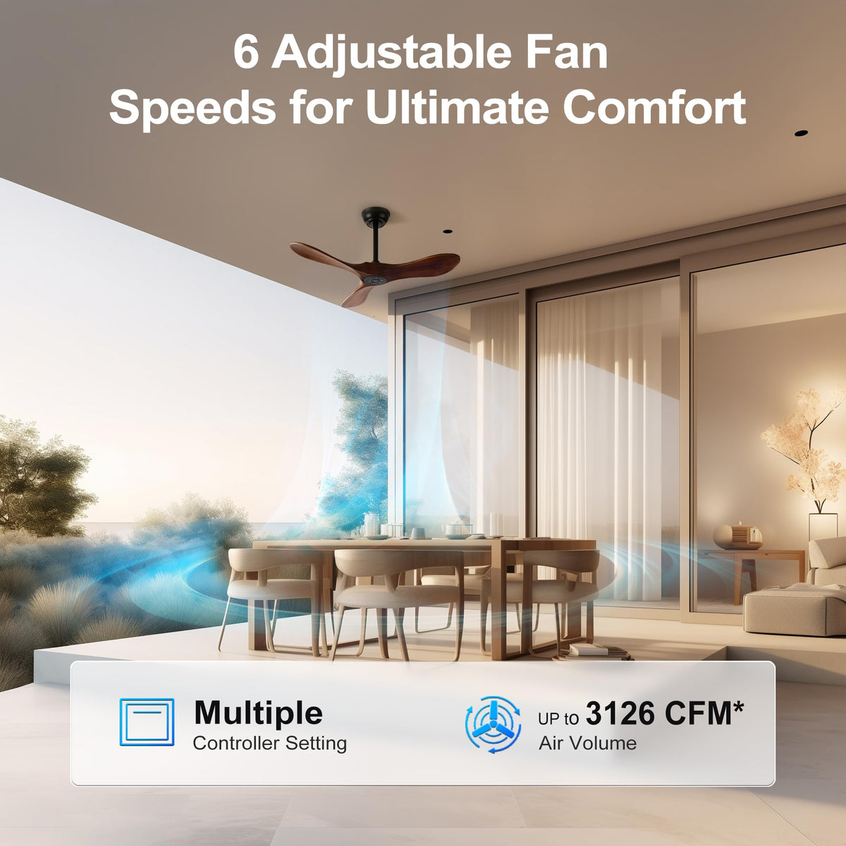 Solid Wood 3 Blade Ceiling Fan with Remote Wall Control H914577