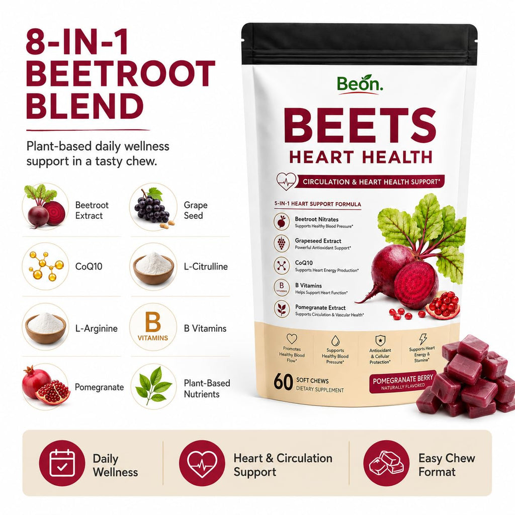 Beet Root Gummies with L-CoQ10 & Grape Seed, Sugar-Free Vegan, 60 Chew H109582