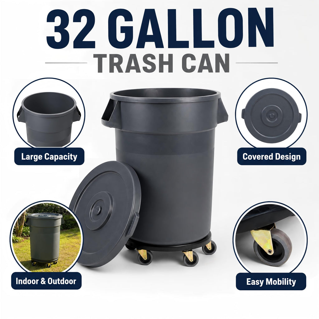 32 Gallon Trash Can with Wheels and Lid, 2 Pack B6665