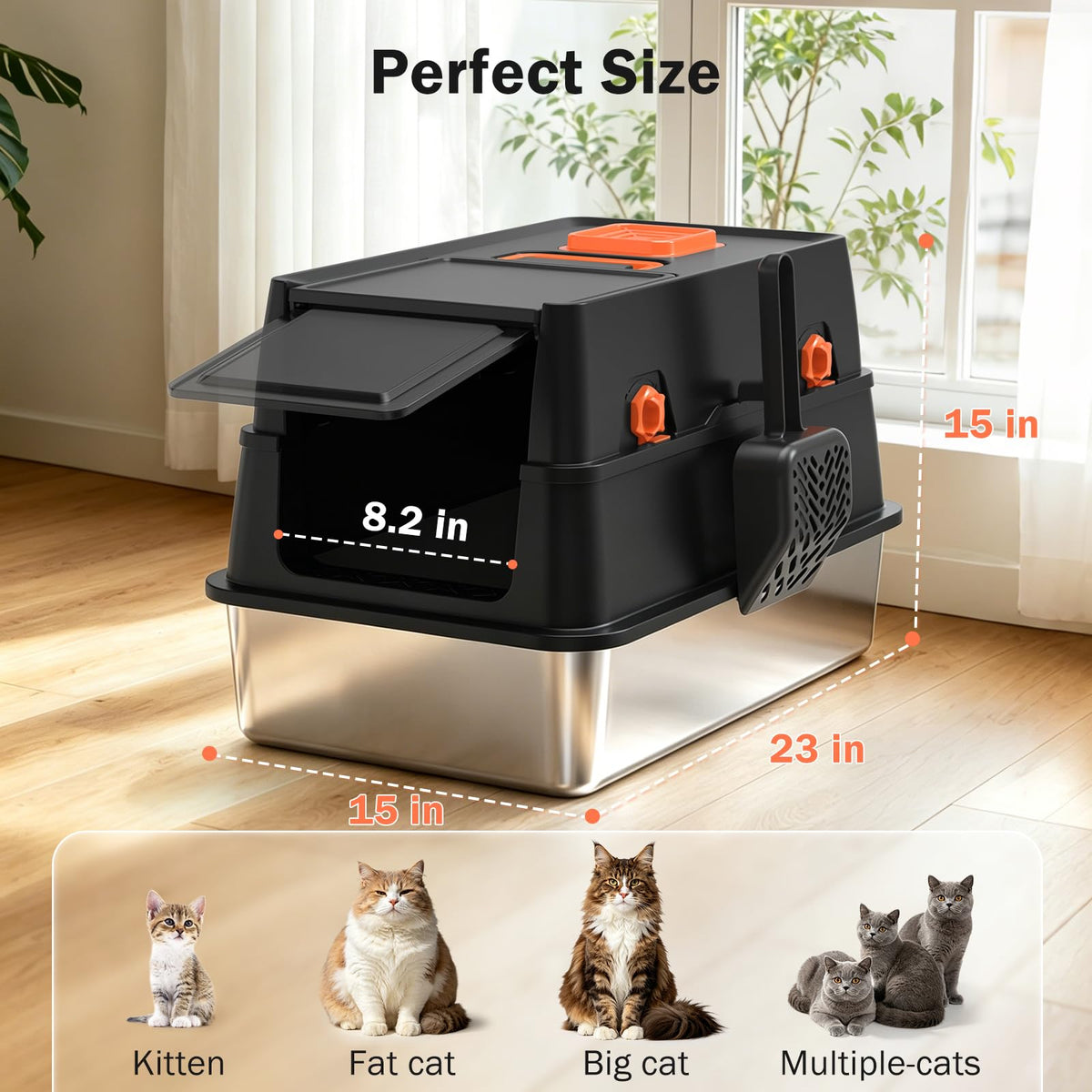 XL Enclosed Stainless Steel Cat Litter Box with Lid I759662