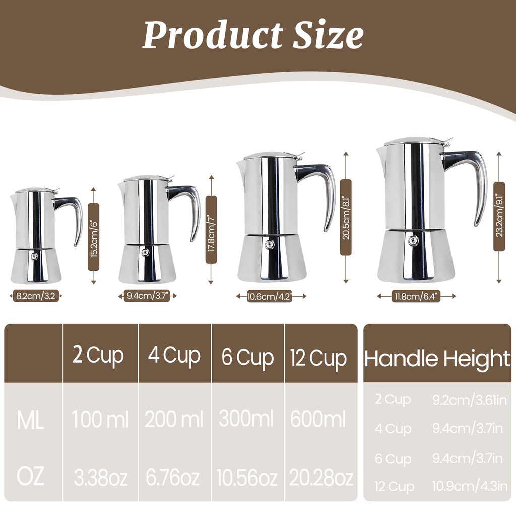 12 Cup 304 Stainless Steel Moka Pot B638