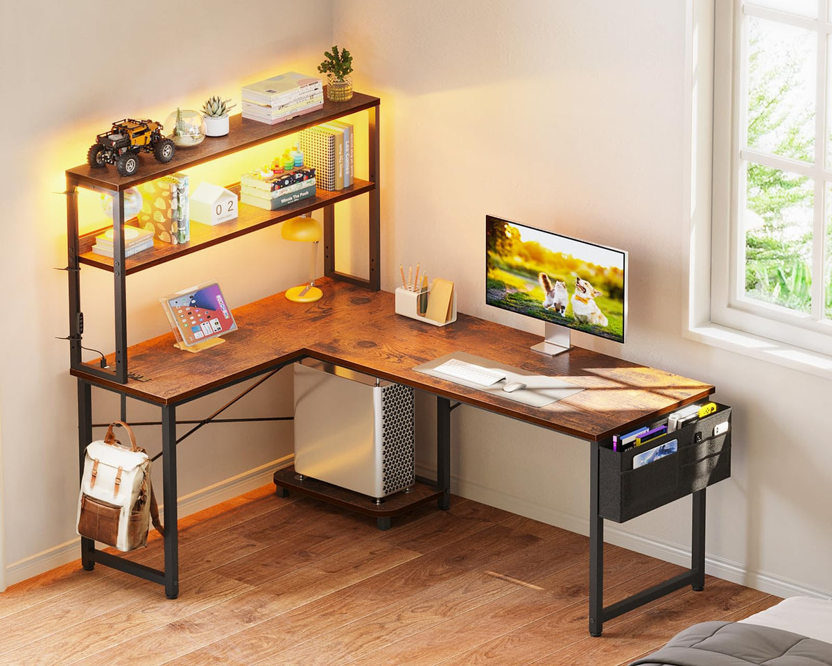 53" L Shaped Gaming Desk with Shelves M529258