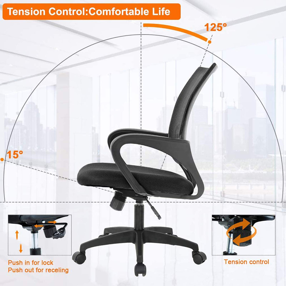 Orange Mesh Ergonomic Office Chair with Lumbar Support S605