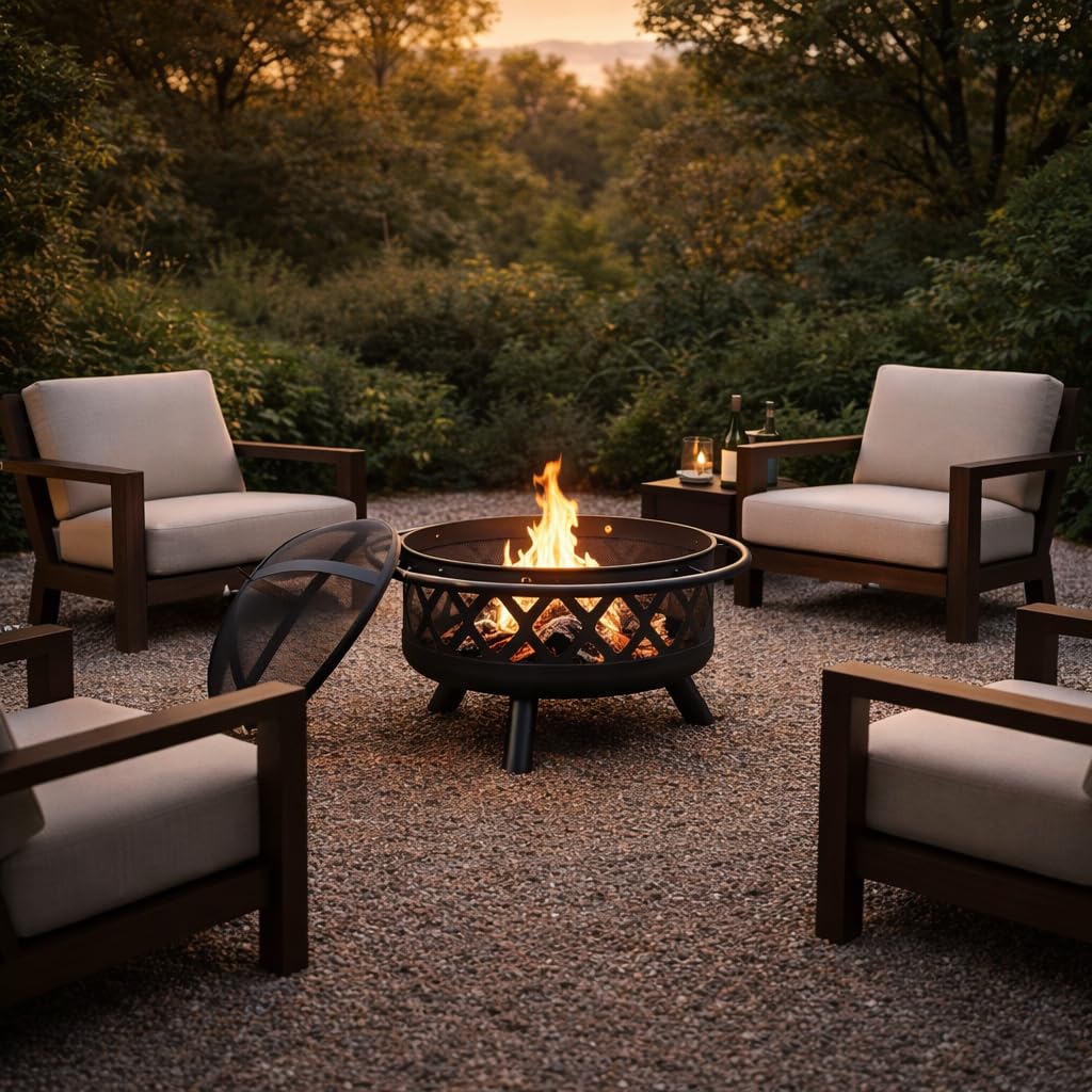 Round Steel 30 Inch Black Wood Burning Fire Pit K98120