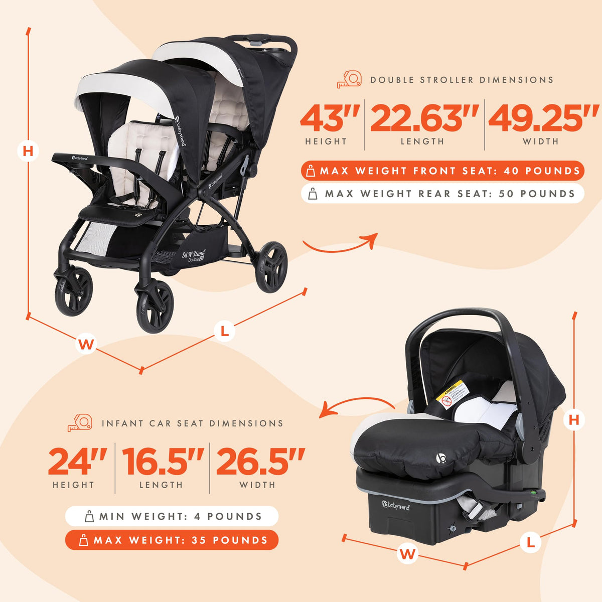 Double Stroller & 2 Car Seats Y3789