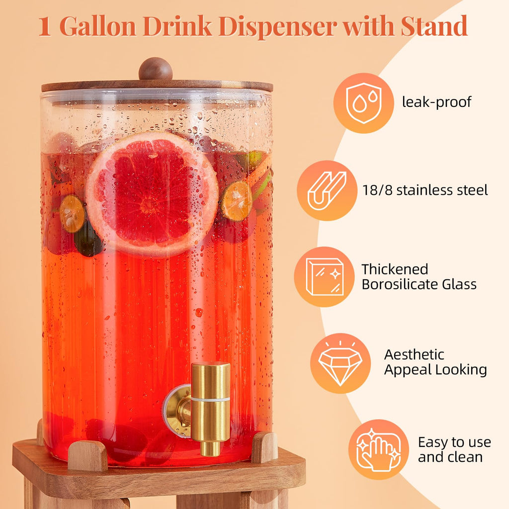 Glass Drink Dispenser with Stand F4042
