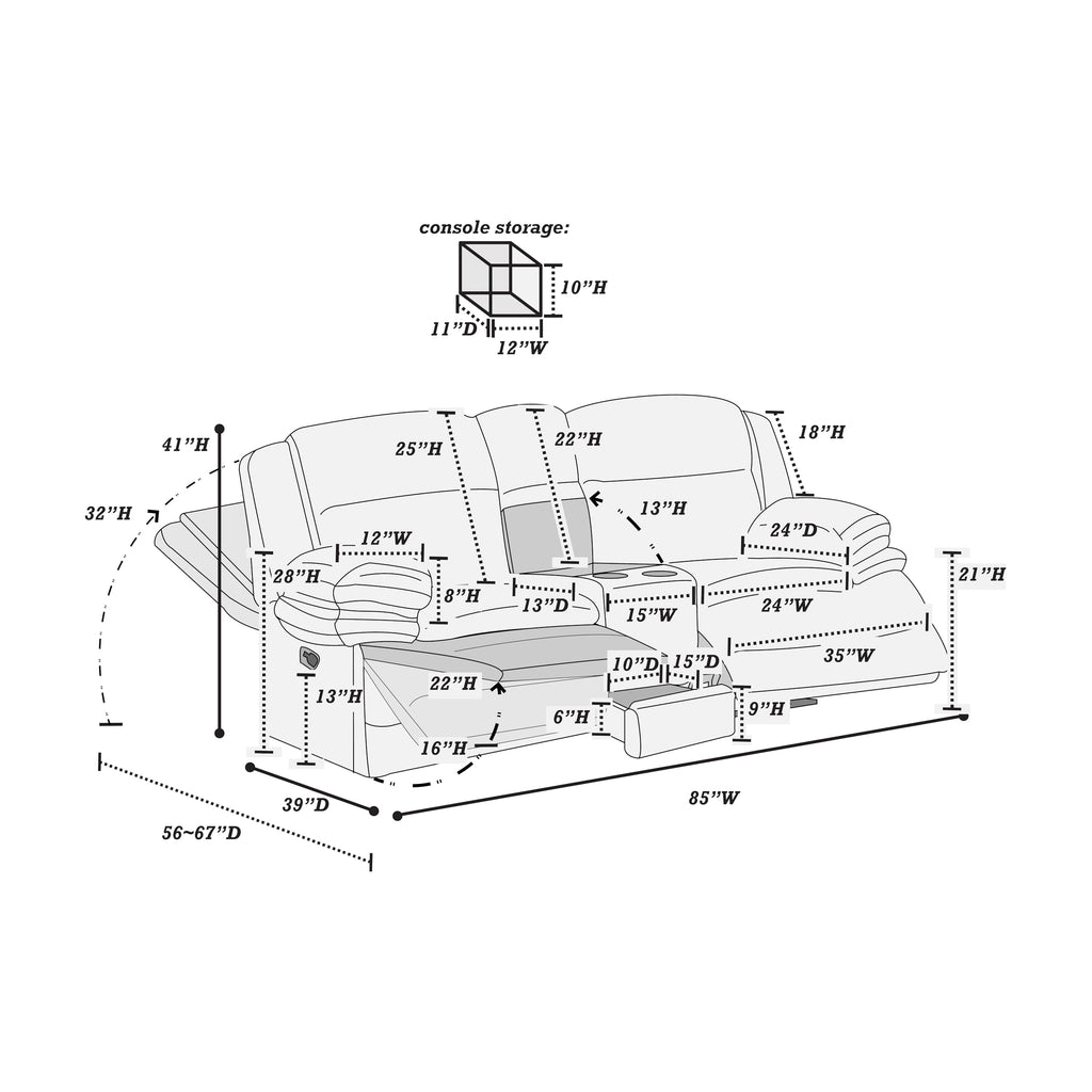 Light Gray Corduroy Manual Motion Loveseat O104883