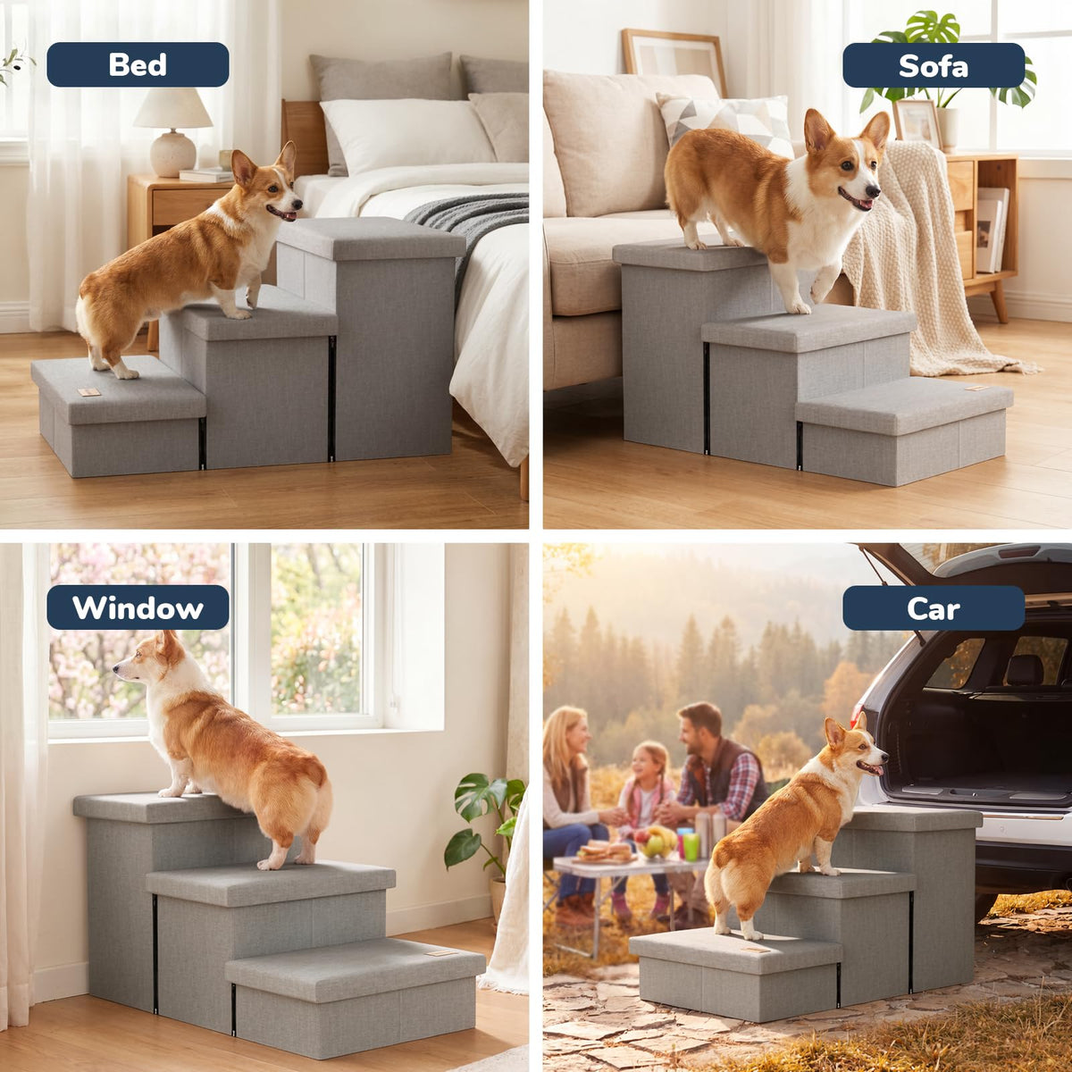Light Grey Dog Stairs with Storage M842
