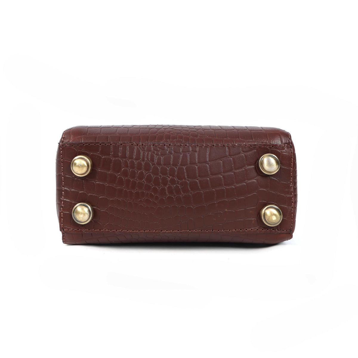 Tan Croc-Embossed Leather Mini Tote Crossbody Bag O7953