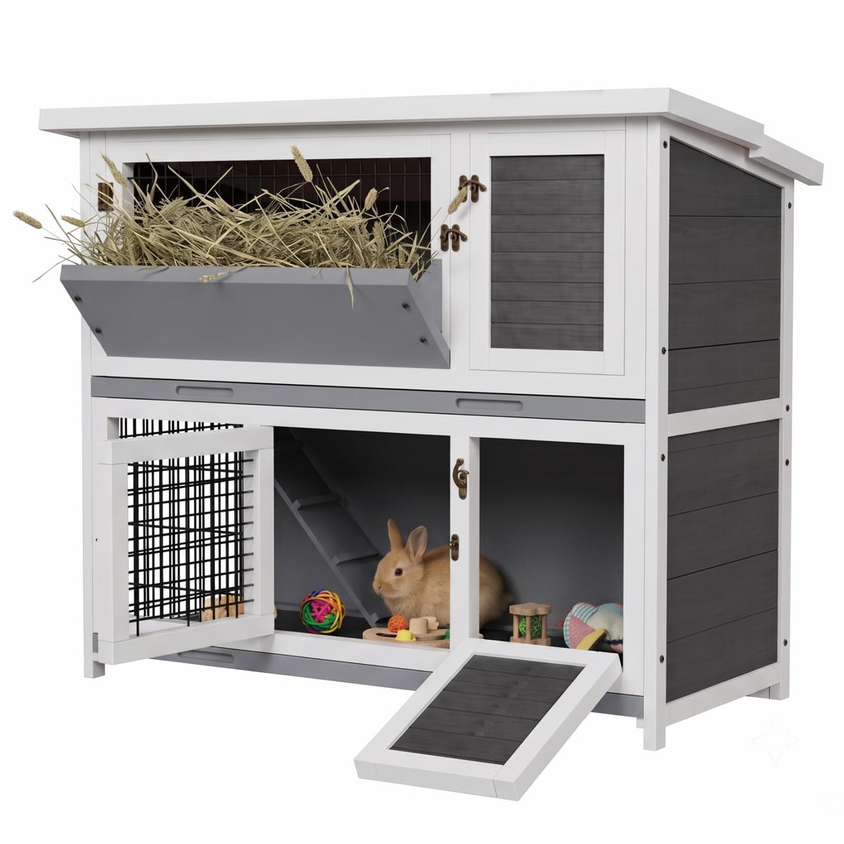Large 2-Story Rabbit Hutch with Hay Feeder W455