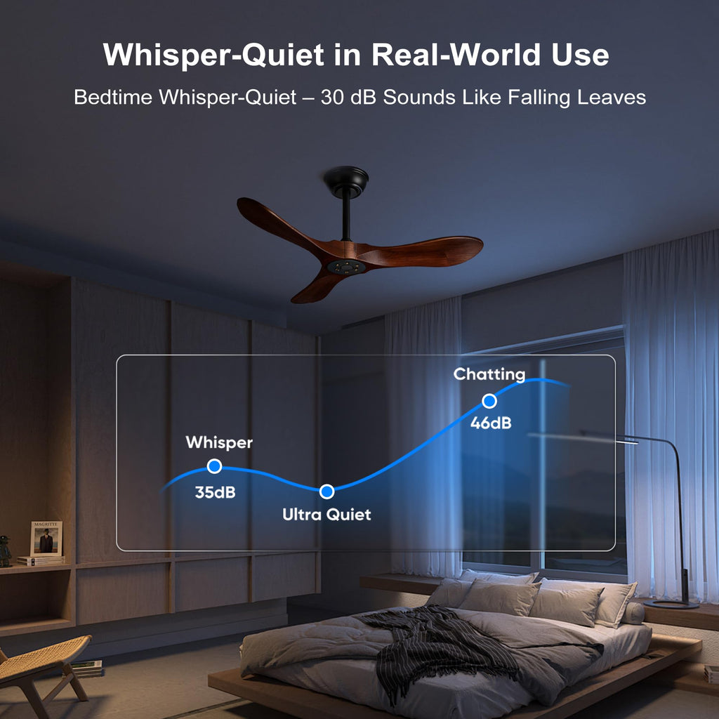 Solid Wood 3 Blade Ceiling Fan with Remote Wall Control H914577