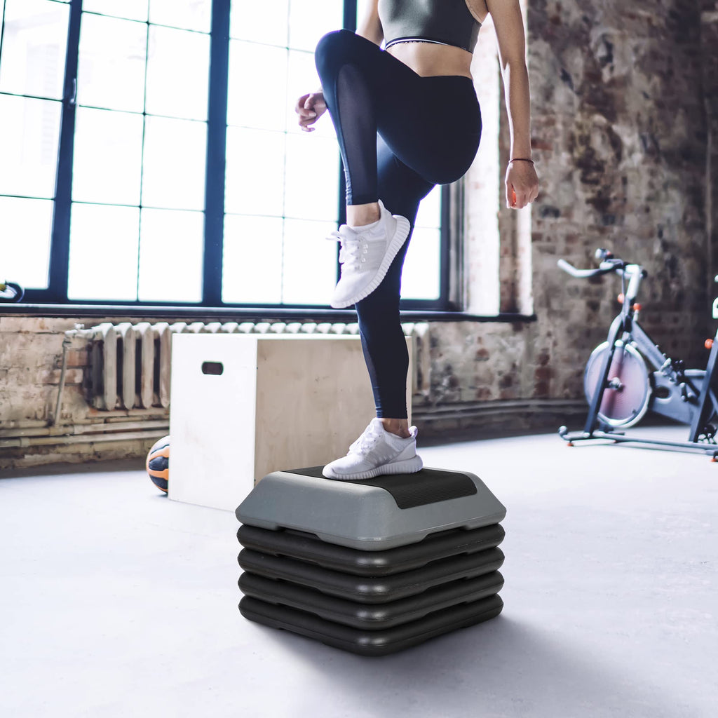 Height Adjustable Step Aerobic Platform with 4 Risers L47349