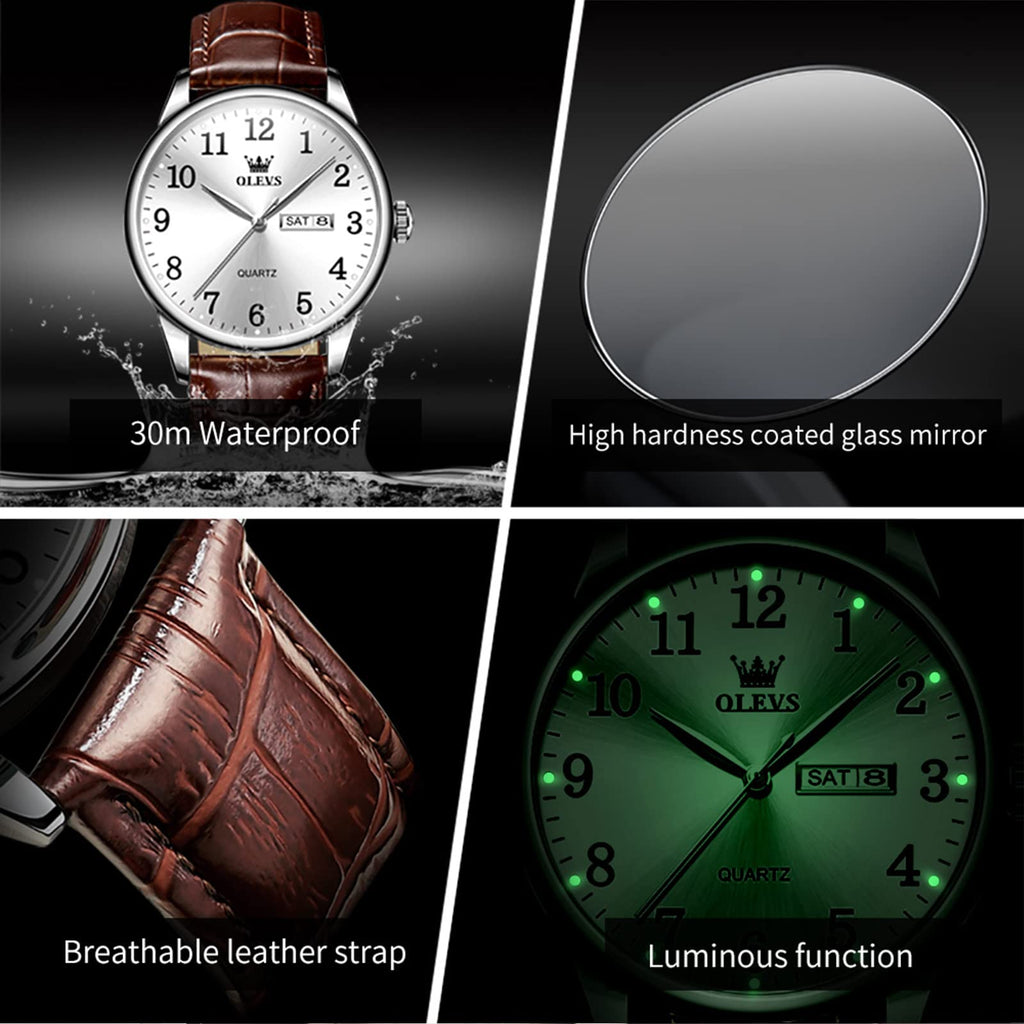 Men Waterproof Leather Band Analog Quartz Watch M7274