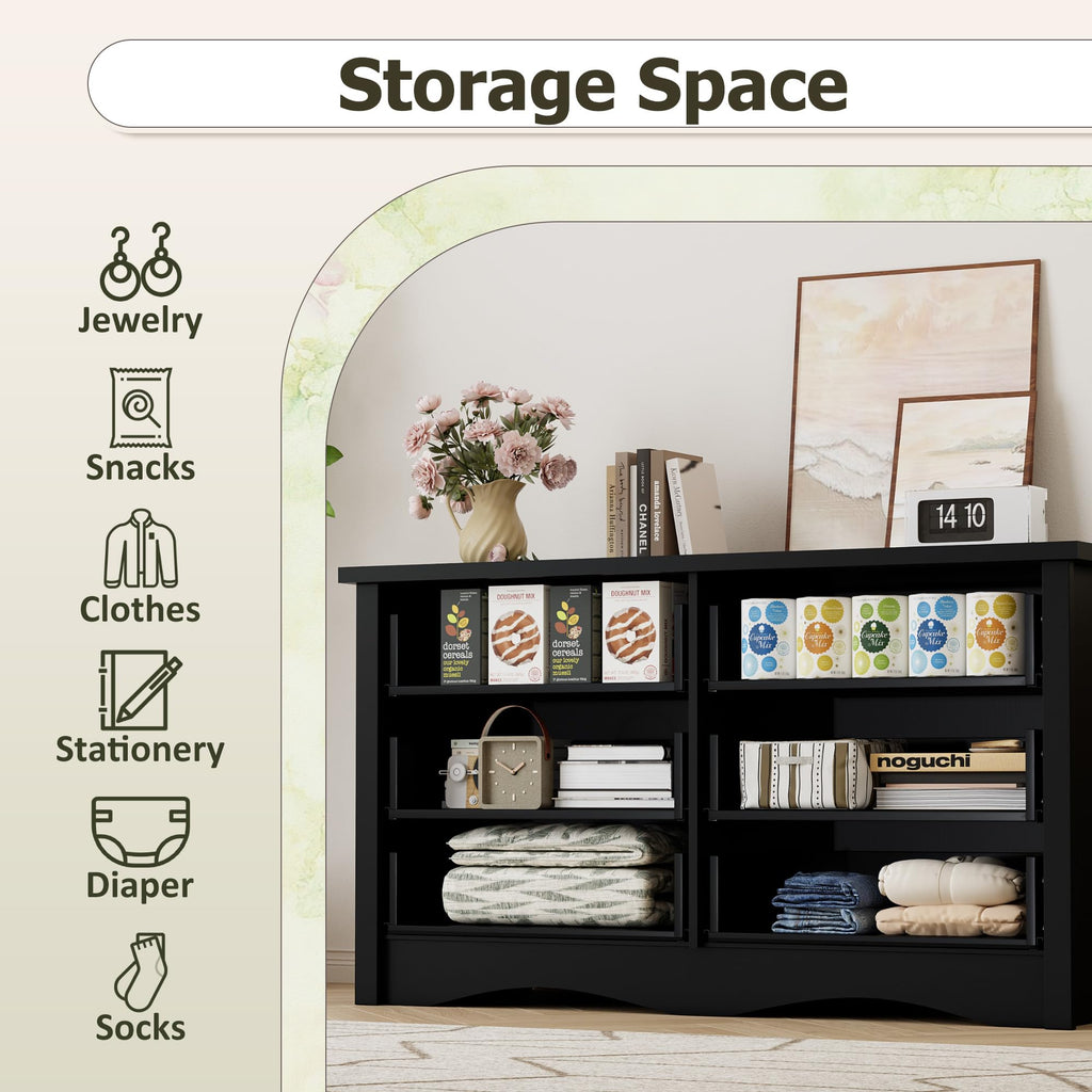 Black 6 Drawer Wood Dresser P58473